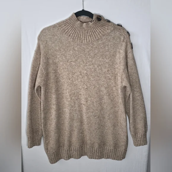 Anthro Margarita Button Mock Tunic Oatmeal Sweater Light Academia Coquette Boho - Picture 3 of 10